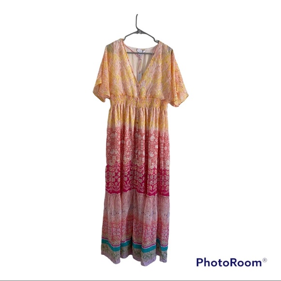 NWT House of Harlow 1960 Boho Ombre Flutter Sleeve Maxi Dress. Size; Small - Picture 3 of 7